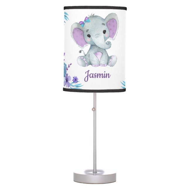 Purple turquoise elephant girl Lamp, Table Lamp (Front)
