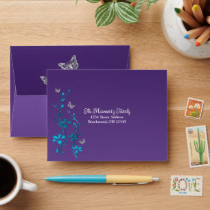 Purple, Turquoise Floral Bat Mitzvah RSVP Envelope