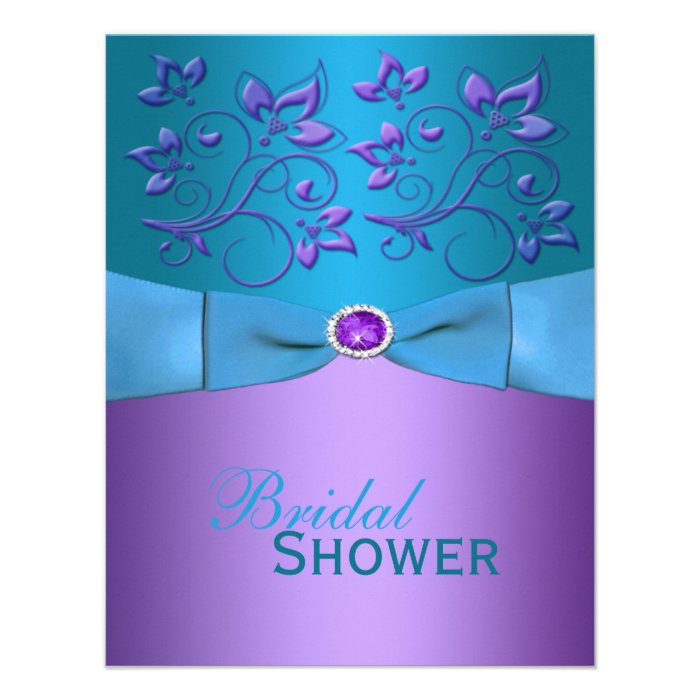 Purple, Turquoise Floral Bridal Shower Invite