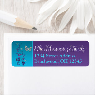 Purple, Turquoise, Floral, Butterflies Bat Mitzvah Label