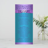 Purple, Turquoise Floral Hearts Wedding Program (Standing Front)