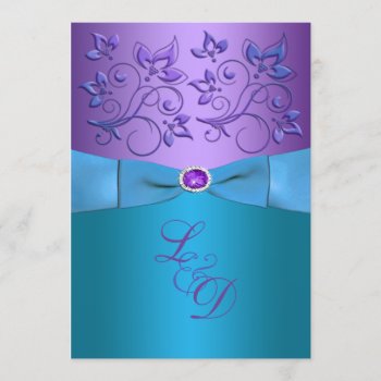 Purple, Turquoise Floral Monogram Wedding Invite