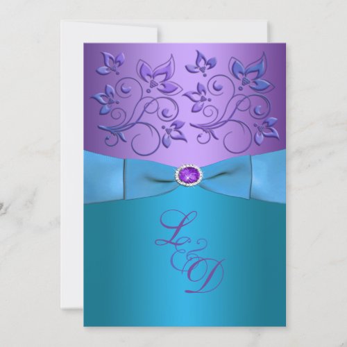 Purple, Turquoise Floral Monogram Wedding Invite