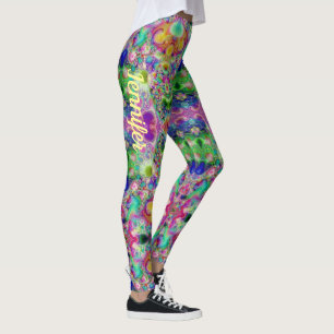 Purple Turquoise Fractal Pattern Custom Name Leggings