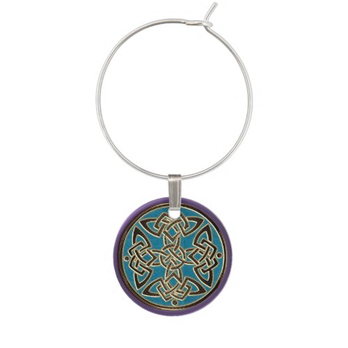 Purple Turquoise Gold Celtic Dara Knot Wine Charm