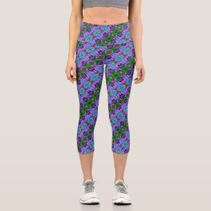 Purple Turquoise Green Abstract Design Capri Leggings