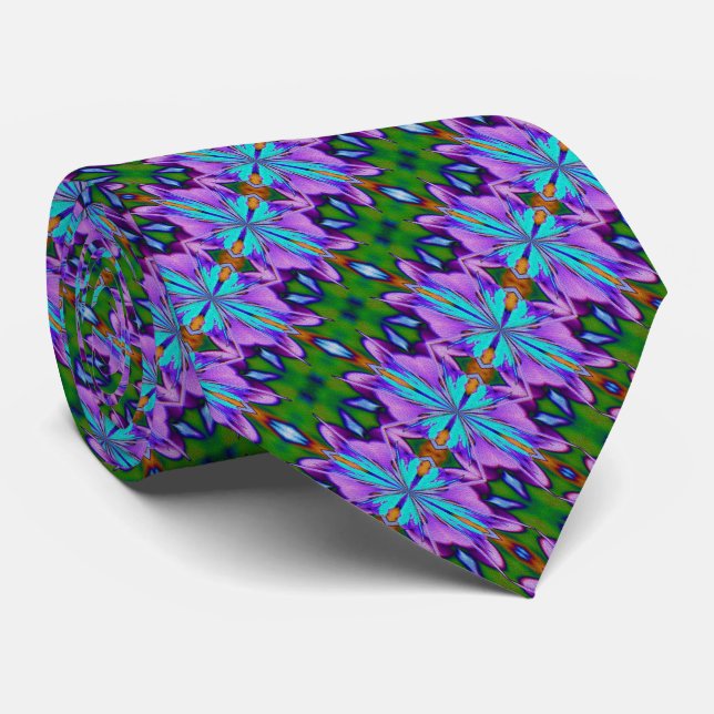 Purple Turquoise Green Abstract Design  Neck Tie (Rolled)