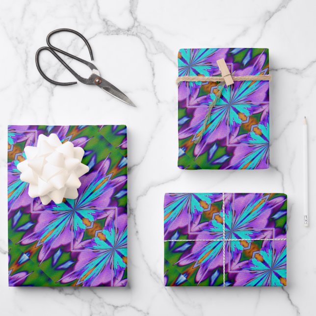 Purple Turquoise Green Abstract Design  Wrapping Paper Sheets (Front)