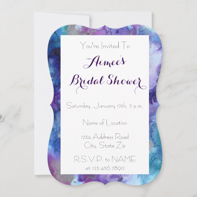 Purple & Turquoise Marble Bridal Shower Invitation (Front)