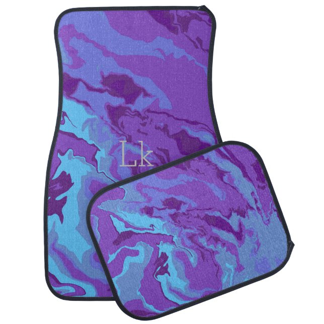 Purple Turquoise Marble Color  Car Floor Mat (Set)
