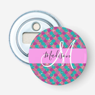 Purple Turquoise Mermaid Glitter Sparkles Monogram Bottle Opener