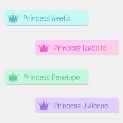 Purple Turquoise Mint Princess Crown Name Labels