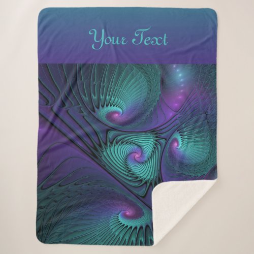 Purple Turquoise modern abstract Fractal Art Text Sherpa Blanket