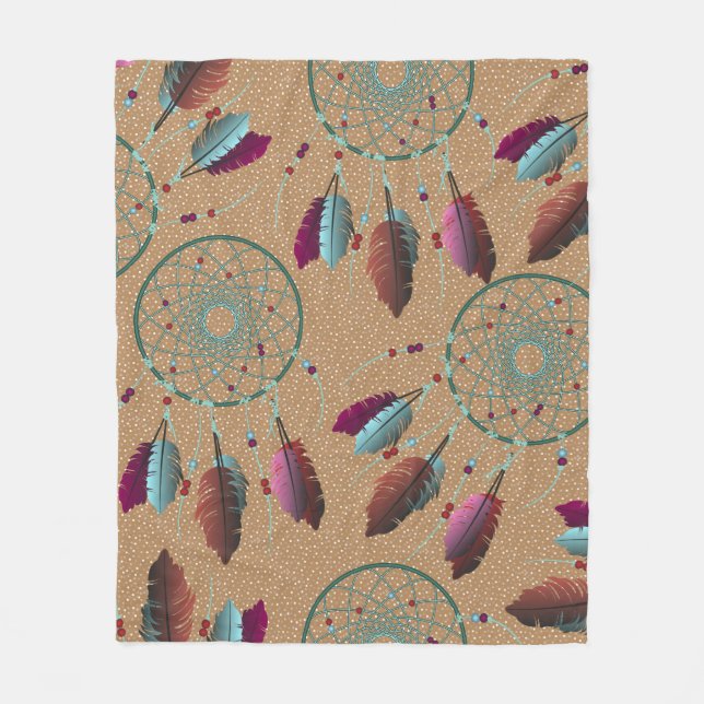 Purple Turquoise Native Dream Catchers Fleece Blanket (Front)