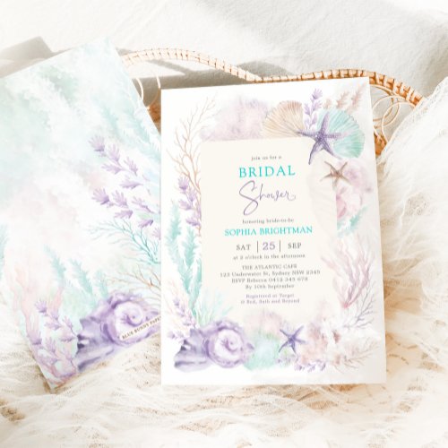 Purple Turquoise Ocean Bridal Shower Under the Sea Invitation