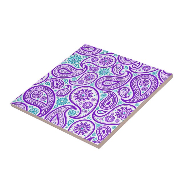 Purple Turquoise Paisley Seamless Tile (Side)