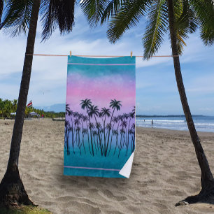 Purple-turquoise Palm Trees Beach Towel