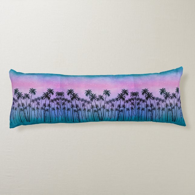 Purple-turquoise Palmtrees Body Pillow (Back)