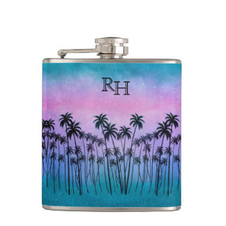 Purple-turquoise Palmtrees Hip Flask