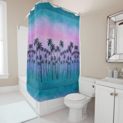 Purple_turquoise Palmtrees Shower Curtain