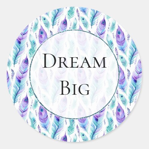 Purple Turquoise Peacock Feathers Classic Round Sticker