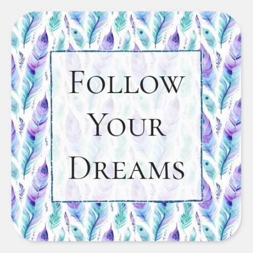 Purple Turquoise Peacock Feathers Square Sticker