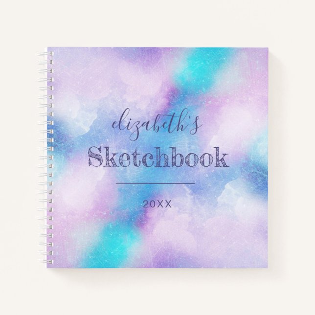 Purple Turquoise Personalized Artist's Sketchbook Notebook (Front)