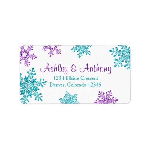 Purple Turquoise Snowflake Wedding Return Address Label