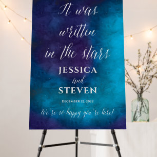 Purple Turquoise Stars Galaxy Wedding Welcome Sign
