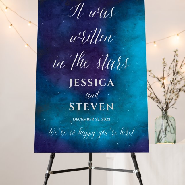 Purple Turquoise Stars Galaxy Wedding Welcome Sign (In Situ (Stand))