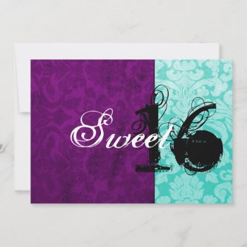 Purple & Turquoise Sweet Sixteen Invitations by AllyJCat at Zazzle