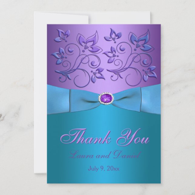 Purple, Turquoise Thank You Card - Invite Style (Front)