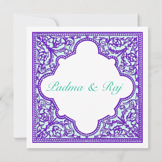 Purple Turquoise Vintage Frame Wedding Invitation (Front)