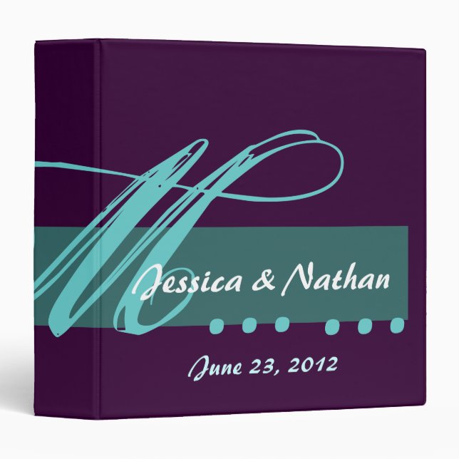 PURPLE & TURQUOISE Wedding Photo Planner Binder (Front/Spine)