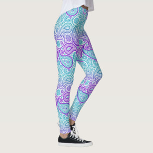 Purple turquoise & white paisley pattern no2 leggings