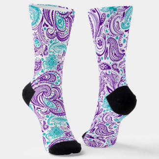 Purple turquoise & white paisley pattern socks