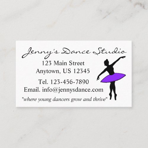 Purple Tutu Dance Ballet Ballerina Studio Teacher Business Card