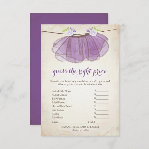 Purple Tutu Guess the Right Price Game Invitation