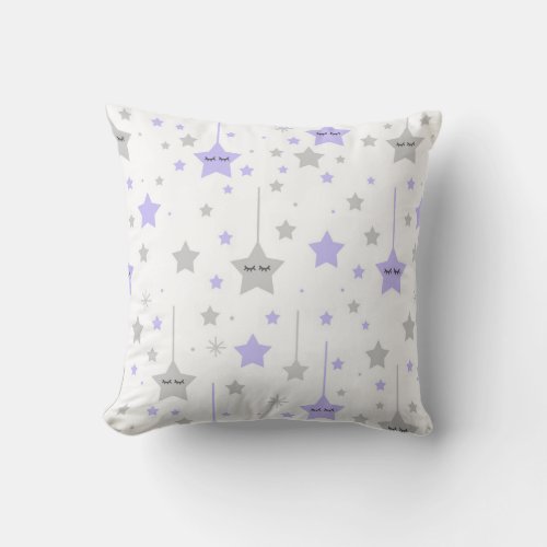 Purple Twinkle Little Sleepy Eyes Star Baby Girl Throw Pillow