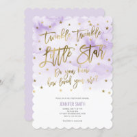 Purple, Twinkle Stars , Watercolor, Baby Girl Invitation