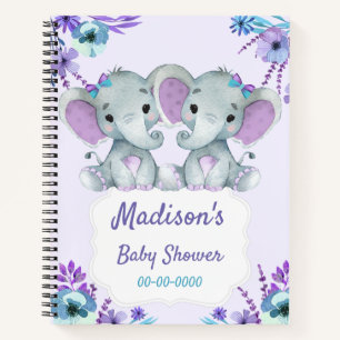 Purple Twins Elephant Memory Book Baby Shower Teal