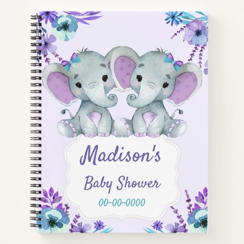 Purple Twins Elephant Memory Book Baby Shower Teal