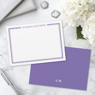 Purple Two Border Minimalist Monogram Note Card