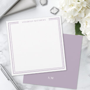 Purple Two Border Monogram Square Note Card