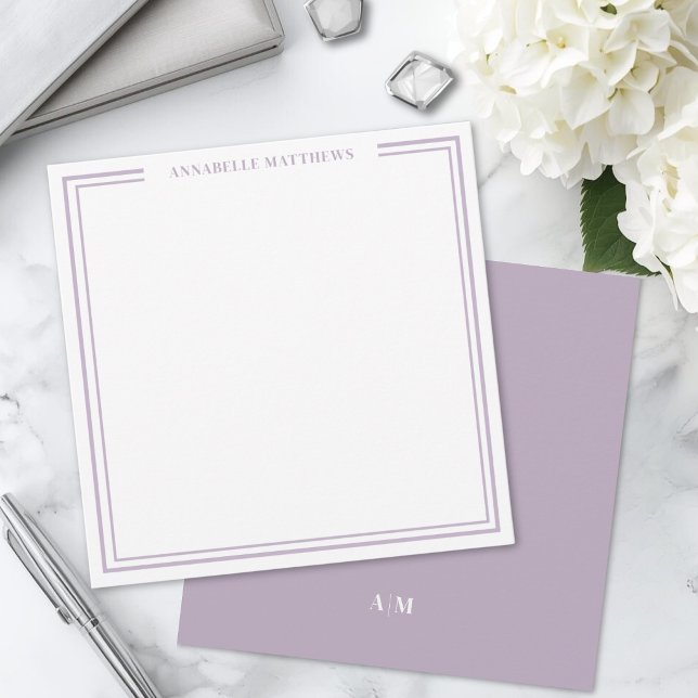 Purple Two Border Monogram Square Note Card (Purple Two Border Monogram Square Note Card )