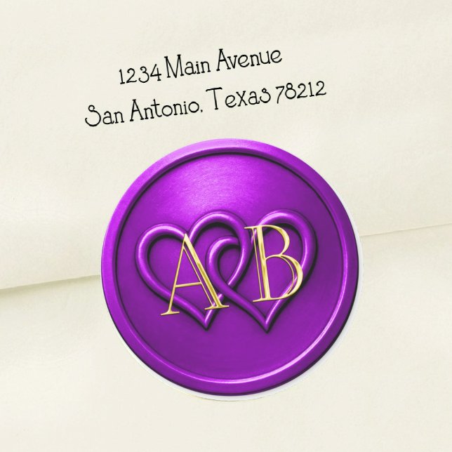 Purple Two Hearts Intertwined Monogram Wedding Classic Round Sticker (Creator Uploaded)