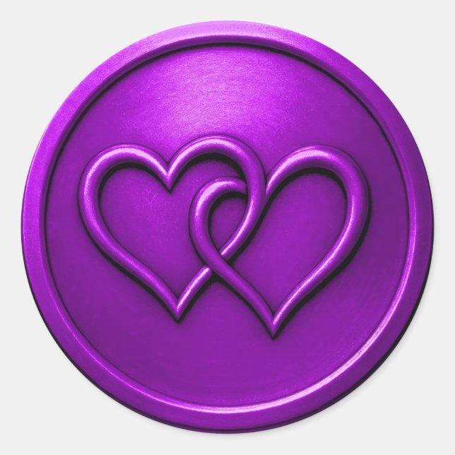 Purple Two Hearts Intertwined Wedding Classic Round Sticker (Front)