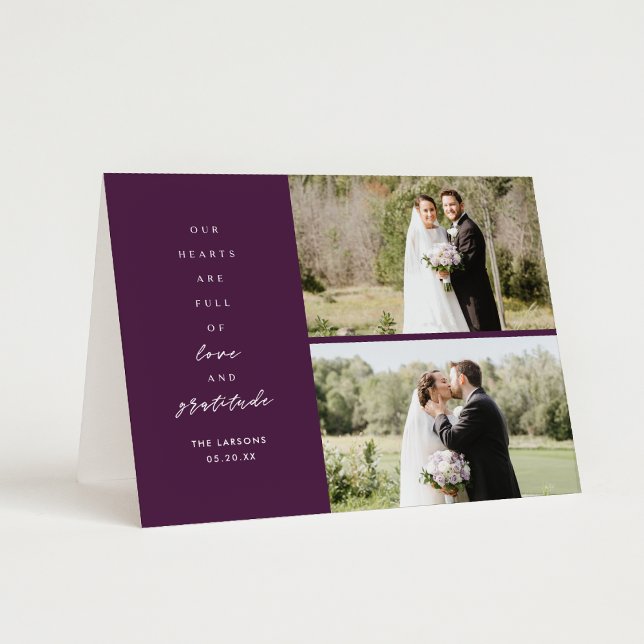 Purple Two Photo Folded Wedding Thank You Card (Creator Uploaded)