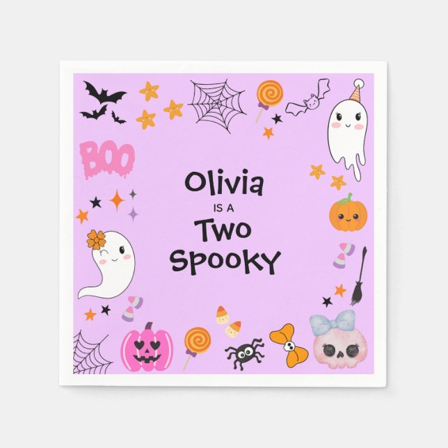 Purple Two Spooky  Cute Halloween 2nd Birthday Napkins (Front)