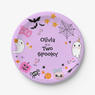 Purple Two Spooky Cute Halloween 2nd Birthday Paper Plates